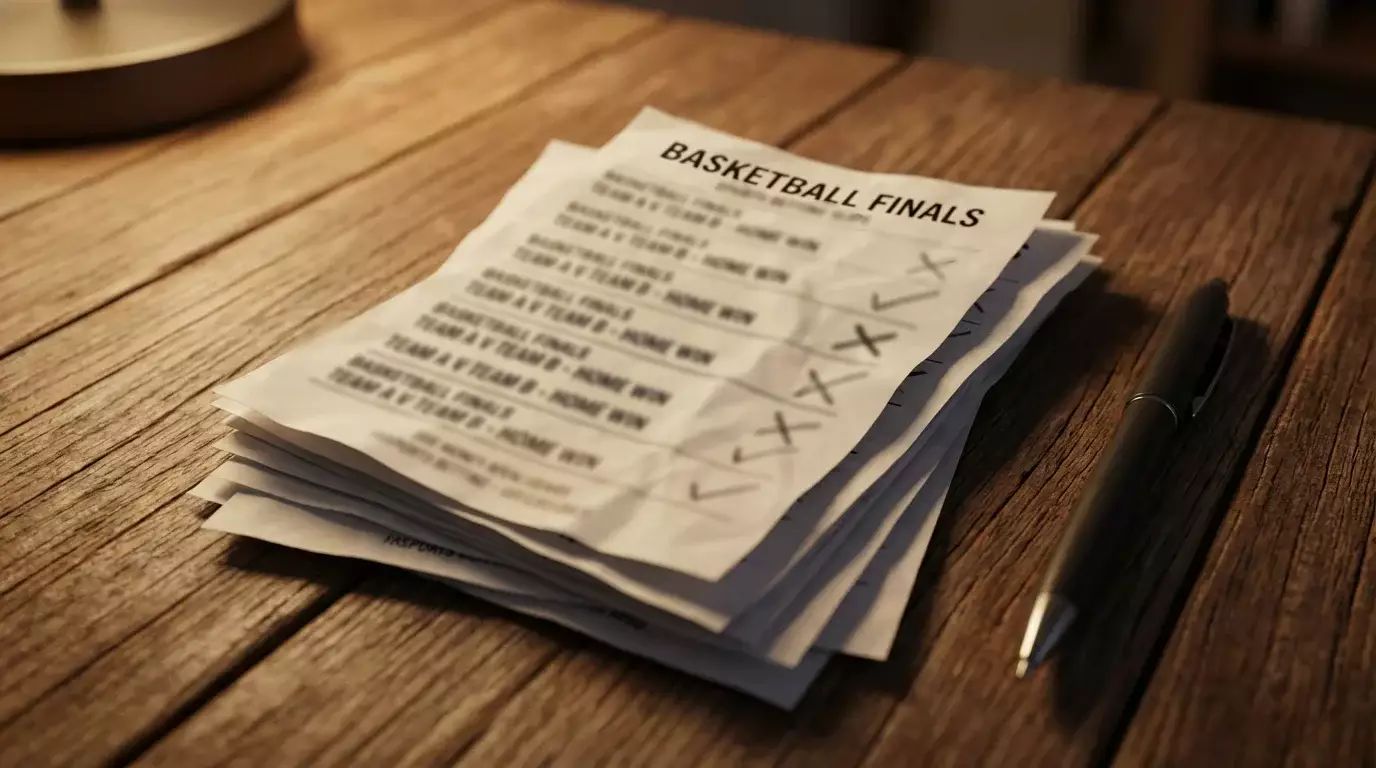 Varios boletos de apuestas deportivas apilados sobre una mesa junto a un bolígrafo