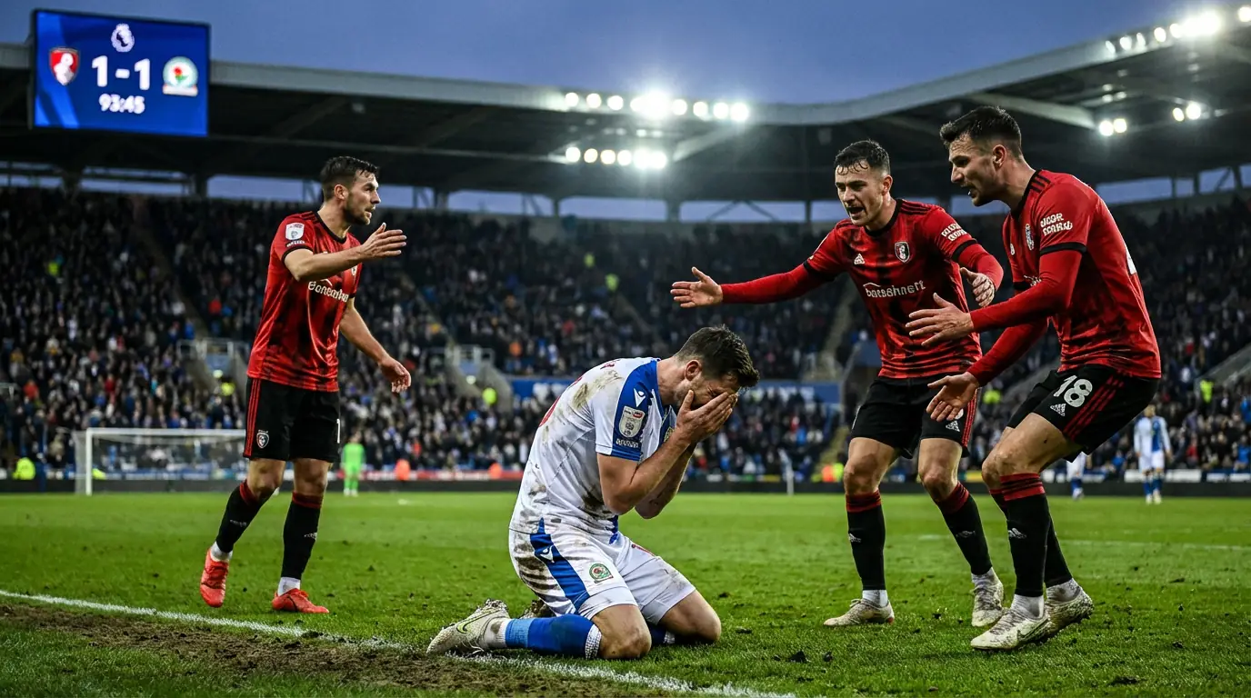 Jugadores de fútbol en un momento de máxima tensión durante un partido decisivo en el campo