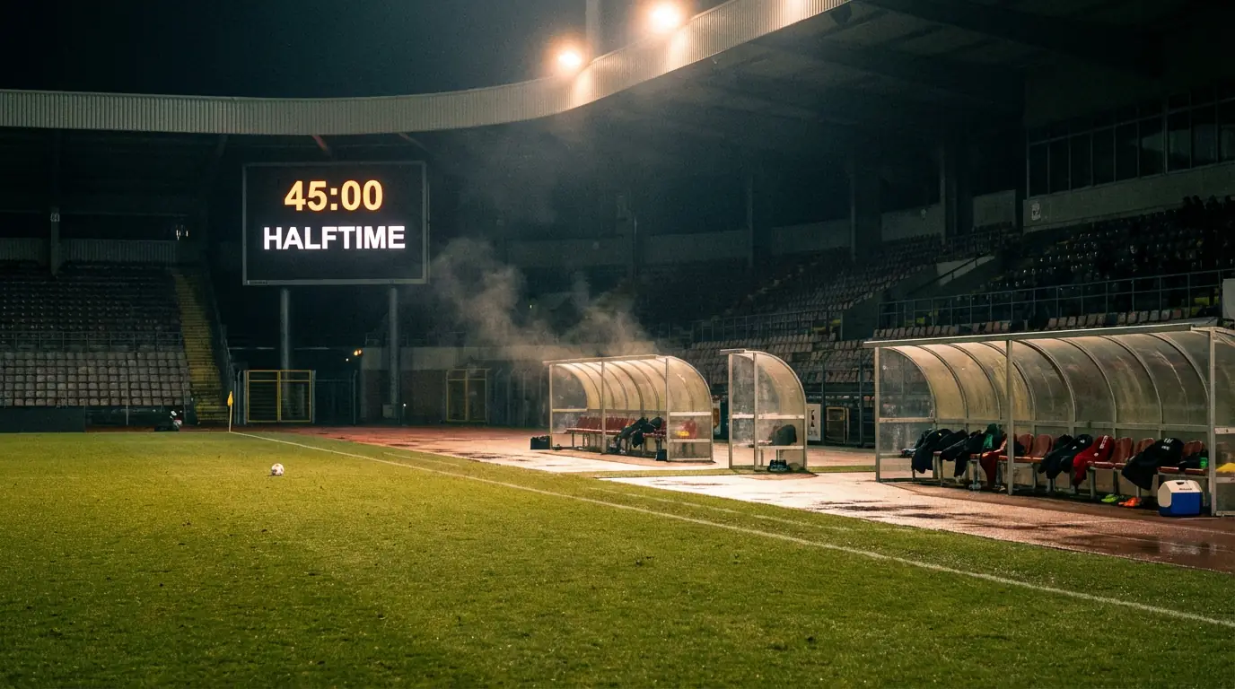 Reloj del estadio marcando el descanso del medio tiempo durante un partido de fútbol