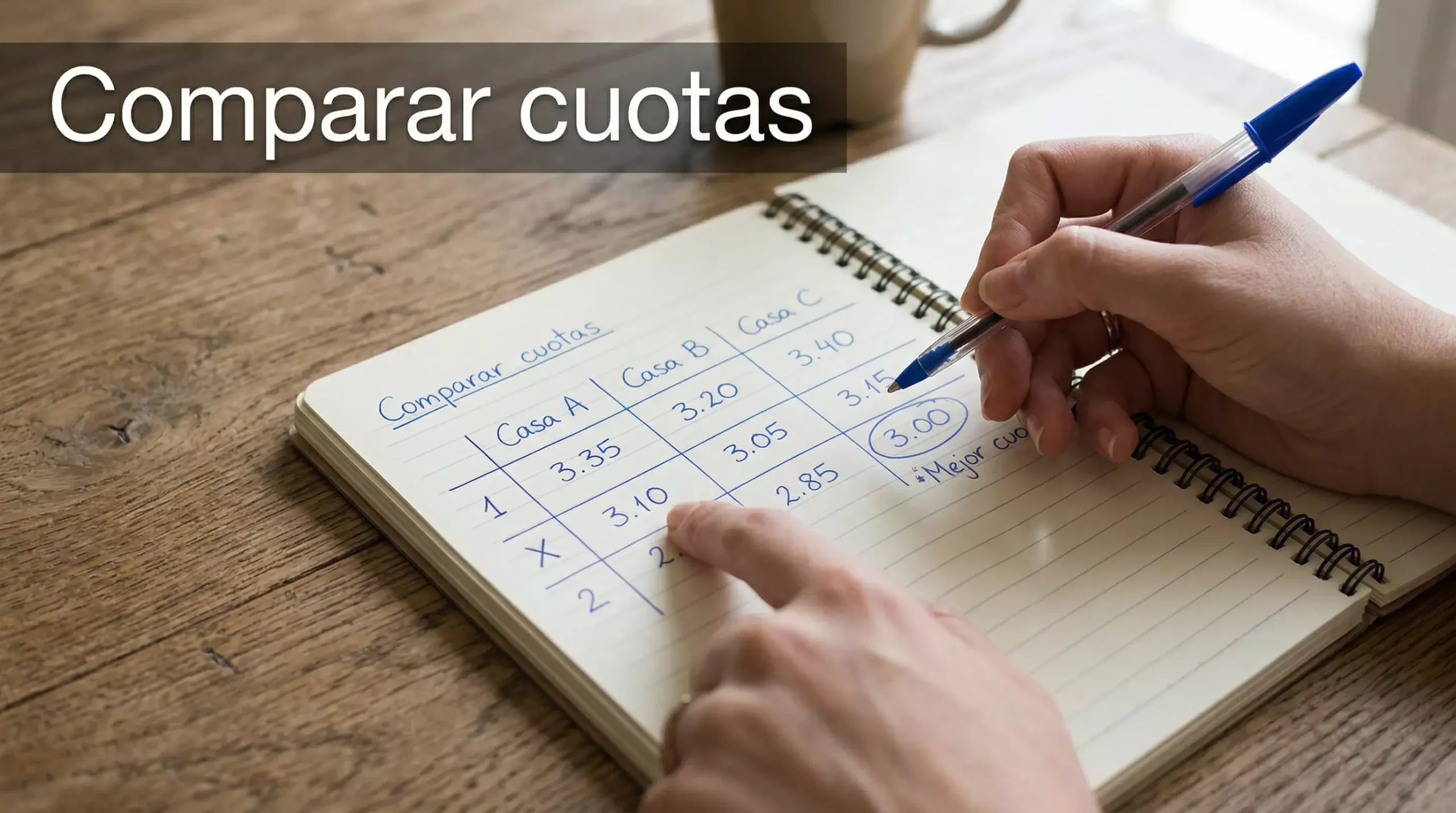 Persona señalando con un bolígrafo distintos números escritos en un cuaderno de notas